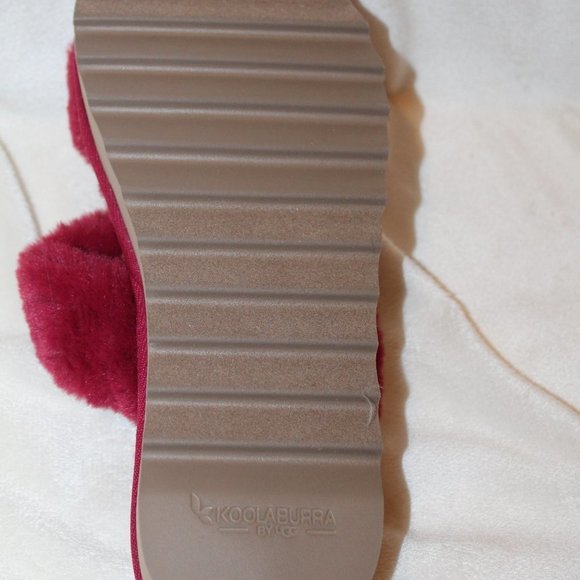NIB UGG KOOLABURRA WOMEN'S FUR SLIDE SLIP ON SLIPPERS BURGUNDY - Picture 4 of 6